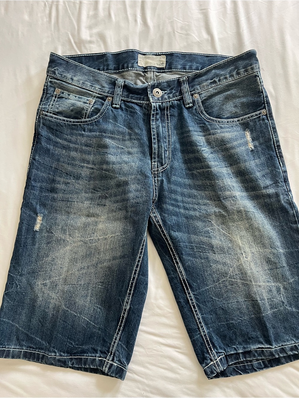 Ecko Unlimited Faded Blue Distressed Denim Shorts